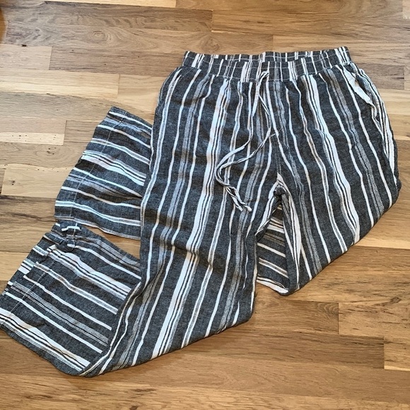 Briggs Linen Blend Elastic Waist Wide Leg Stripped Pants Blue & White Women’s L - Picture 1 of 16